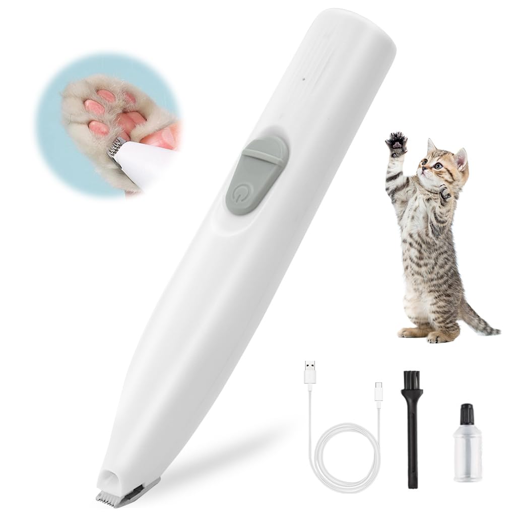 Qpets® Dog Paws Hair Trimmer with LED, 2 in 1 Electric Dog Hair Trimmer with Interchangeable Nail Grinder Bit Dog Paw Trimmer Pet Nail Grinder for Hair Around Paws, Buttocks, Wounds