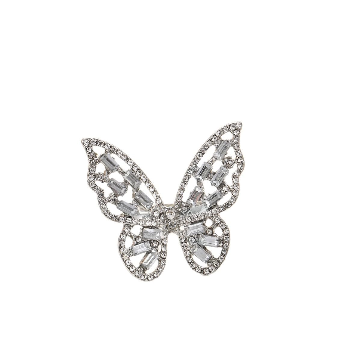 Zibuyu Butterfly Diamond Ring for Women with Crystal Bow and Adjustable Cubic Zirconia Band