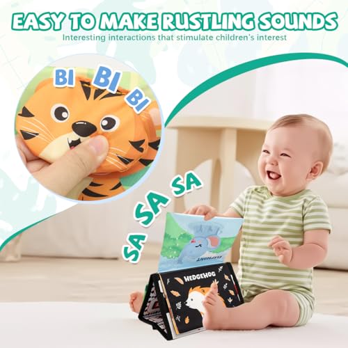 SNOWIE SOFT® Baby Cloth Book with Mirror 3D Animal Cartoon Books for Babies 0 to 3 Years Built in Squeaky Device Montessori Busy Board Tummy Time Early Learning Activity Toys 2PCS