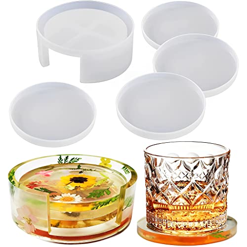 HASTHIP® 4 Pcs Resin Moulds with Stand Storage Mould for Make Coaster, Creative Square Shape Silicone Moulds Epoxy Resin Art Kit for Resin Casting Coasters, DIY Crafts, Home Decor