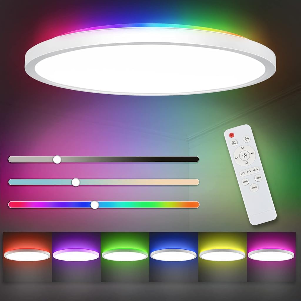 ELEPHANTBOAT RGB Dimmable LED Ceiling Light with Remote Control 12 in 24 W 3200 lm for Bedroom and Living Room
