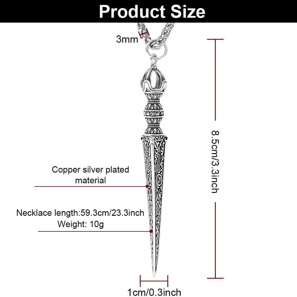 PROBEROS Necklace for Men featuring Vajra Dagger Pendant with Silver Chain | Gothic Gift