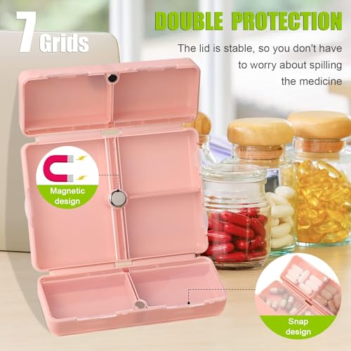 HANNEA® Pill Medicine Organizer Storage Box with 7 Compartments Folding Design Moisture-Proof Box for Vitamin Supplements Holder Container Pink 2 PCS