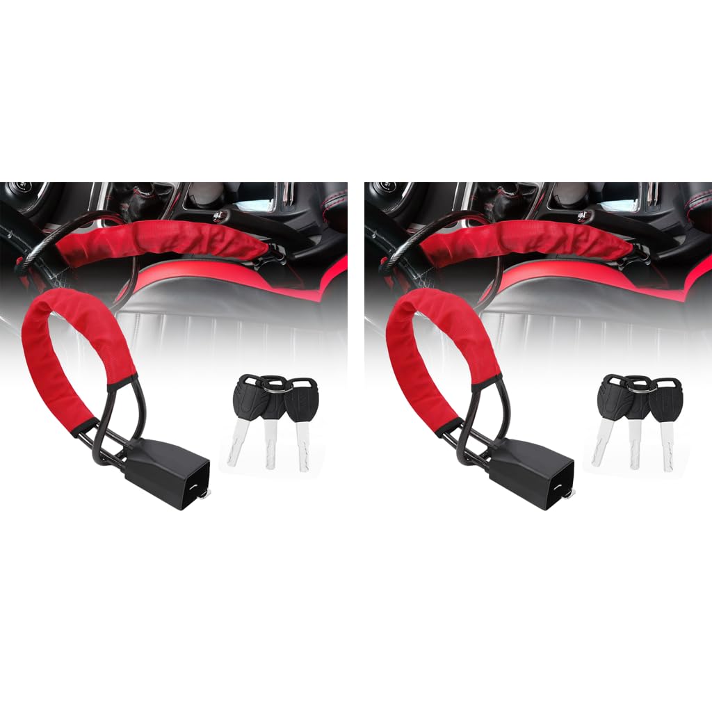STHIRA Car Steering Wheel Lock for SUV and Truck with Alloy Core and 3 Keys | 2PCS Steel Safety Buckle Attachment