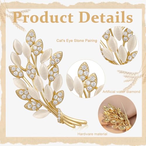 SANNIDHI® Brooch for Women Pearl Gardenia Saree Pin Enamel Alloy Elegant Flower Suit for Blouse Dress Blazer Scarf with Gift Box Gold Wheat 3 PCS
