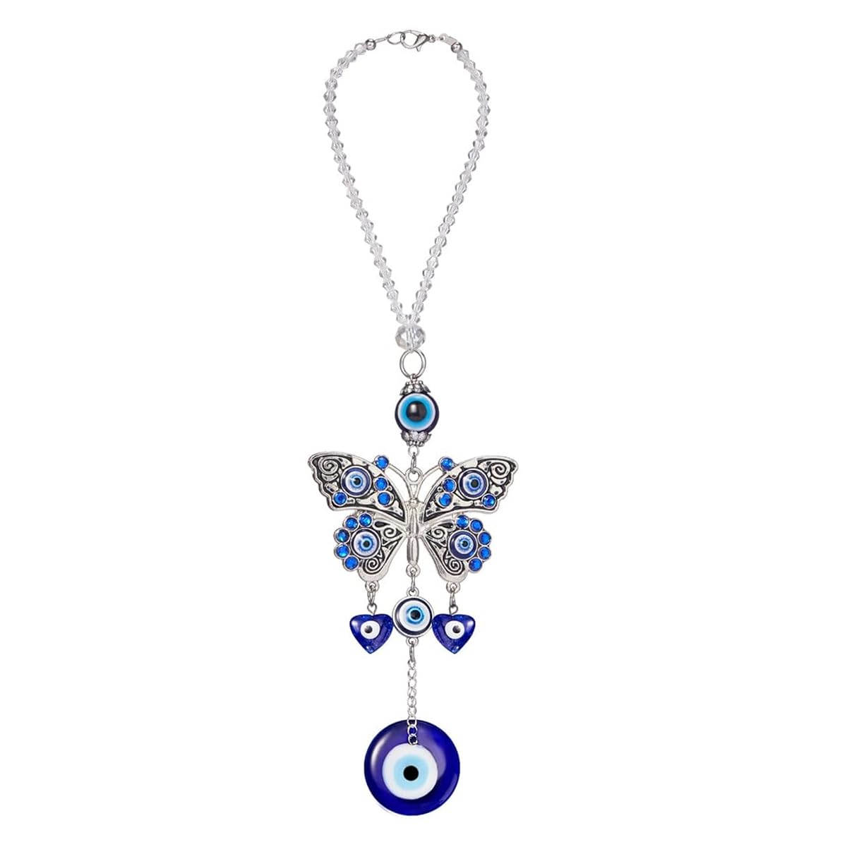 HASTHIP Butterfly Blue Evil Eye Wall Hanging for Home and Car featuring Resin Pendants | Decorative Amulet for Protection and Blessing