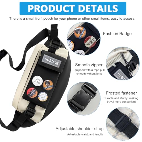GUSTAVE® Waist Bags for Men Women with 4 Badges and Adjustable Strap, Waterproof Bumbag Creative Stylish Sport Chest Bag Waist Pack for Hiking Travel Camping Running Sports Outdoors 3 PCS