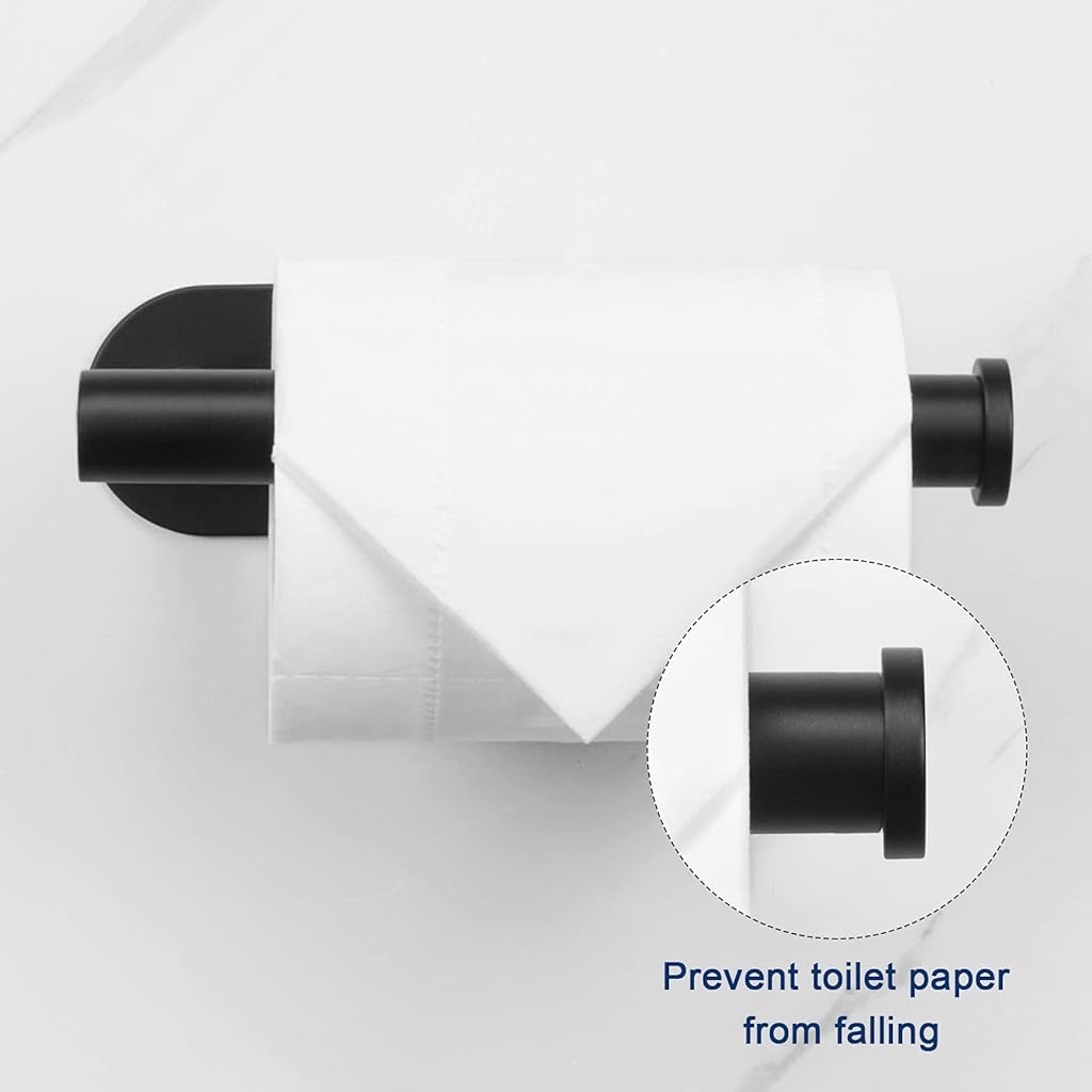 HASTHIP® Tissue Paper Holder Self-Adhesive Premium Thicken SUS304 Stainless Steel Rustproof Toilet Roll no Drilling for Bathroom Kitchen Washroom 1 Pack Matte Black 2PCS