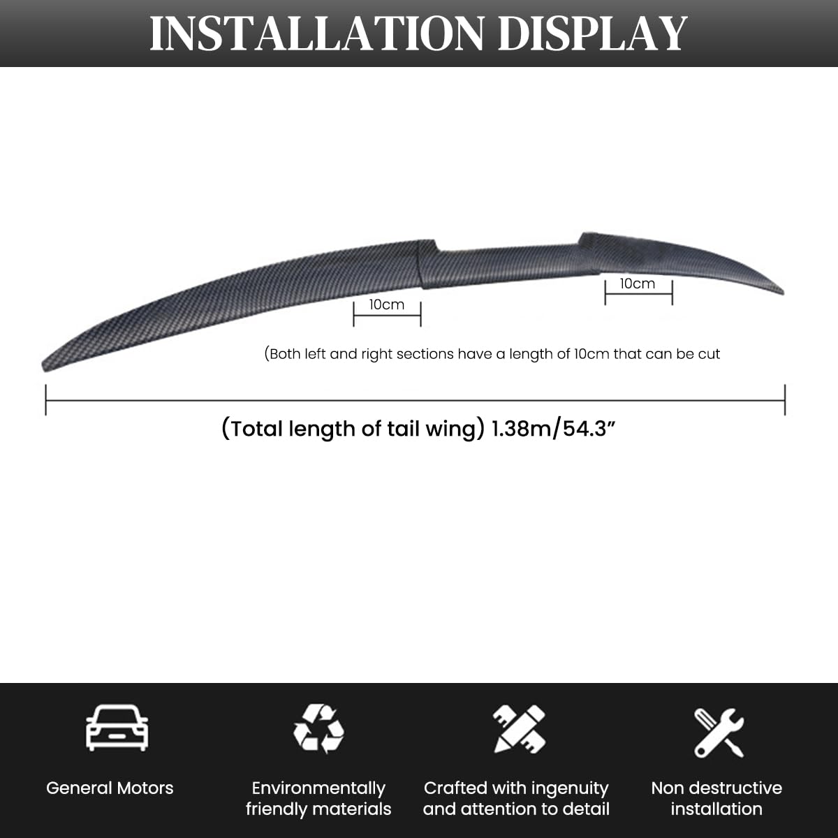 STHIRA Rear Spoiler for Car featuring 45° Tilt Aerodynamic Design and 1.38 m PVC Body | Universal Fit Carbon Fiber Black Extension