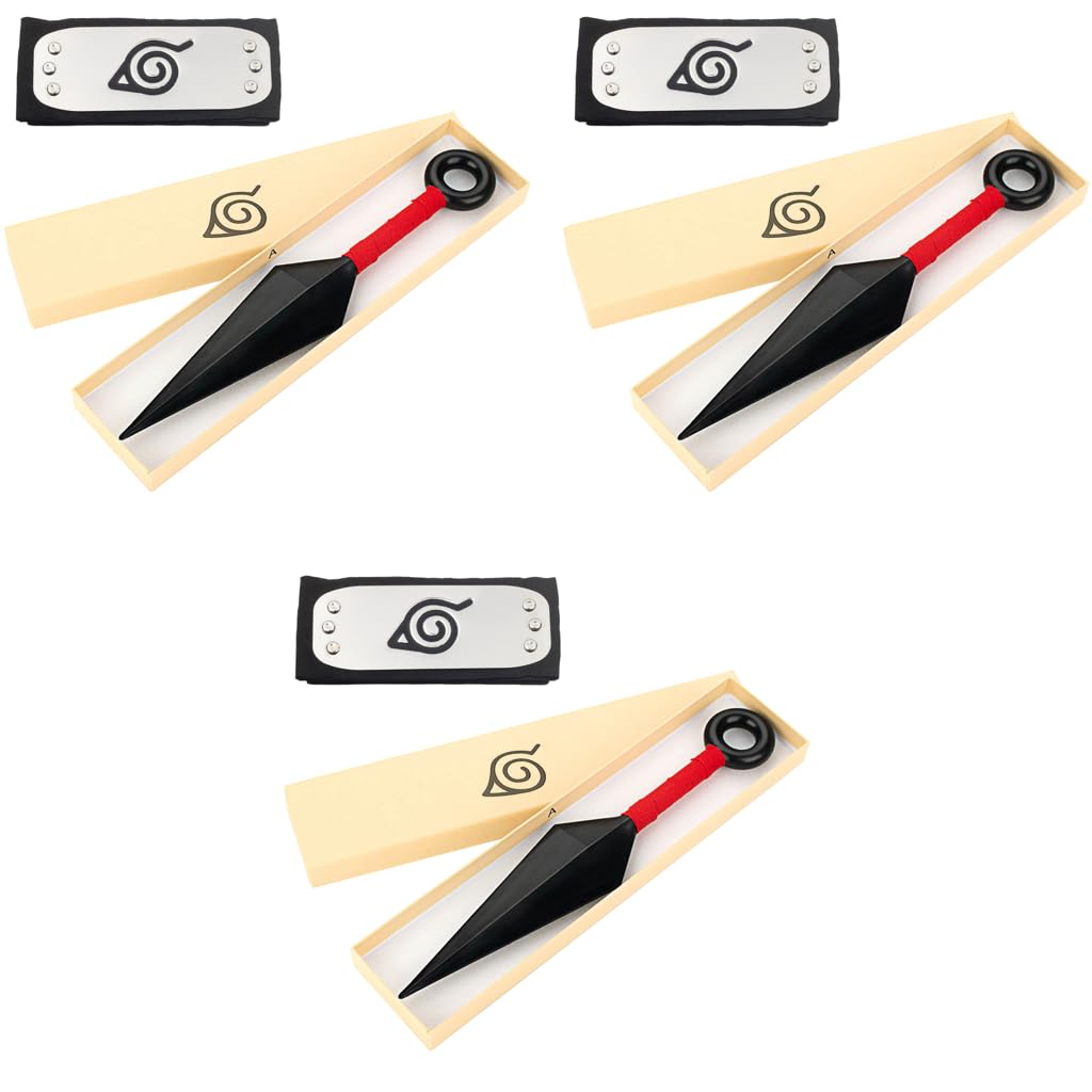 PATPAT Cosplay Props Ninja Headband for Anime & Halloween with 10 in Kunai Set | Metal Engraved Icon