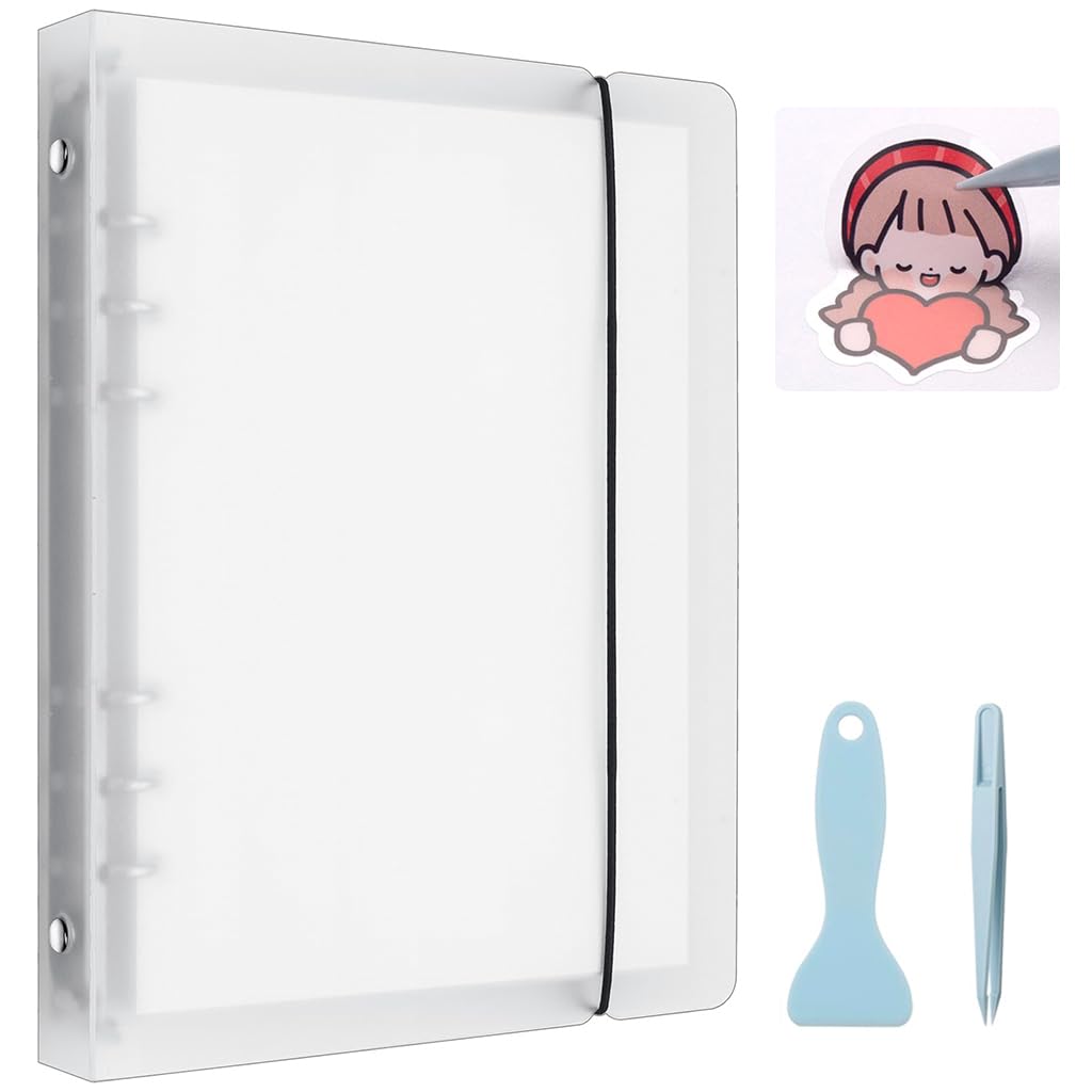 HASTHIP A5 Reusable Sticker Book for Collection with 32 Sheets and Spiral Binding | Includes Tweezer and Transfer Shovel