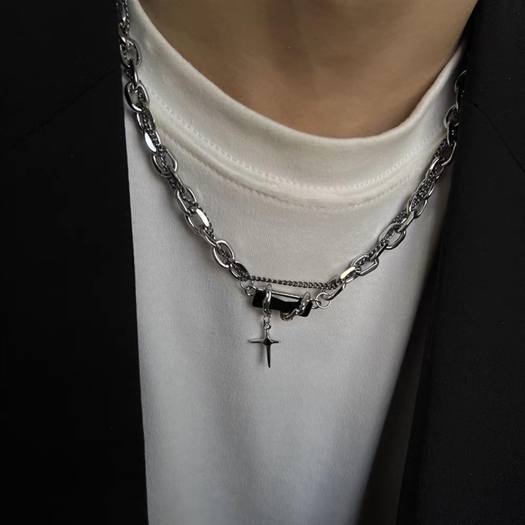 PROBEROS Necklace for Men and Women featuring Cross Pendant and 50+5cm Adjustable Chain | Titanium Steel Layered Jewelry Gift