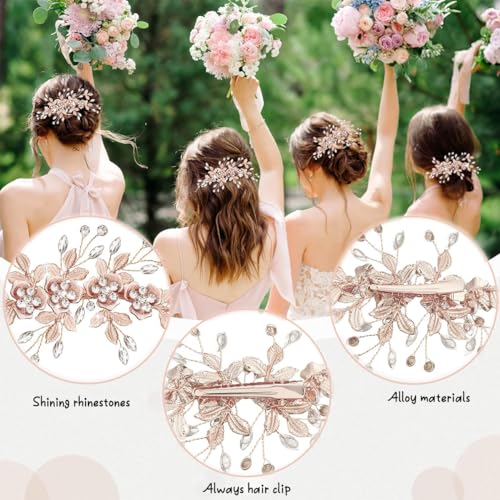PALAY Flower Hair Clips for Women Bridal Hair Accessories for Women Wedding Rhinestones Handmade Metal Floral Hair Clip Headpiece for Bridal Bridesmaid Wedding Evening Party