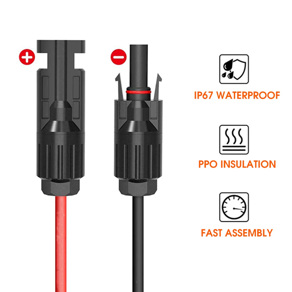 ELEPHANTBOAT Solar Extension Cable for Panels with IP67 Connectors 3ft 10AWG 30A | Oxygen Free Copper Wire