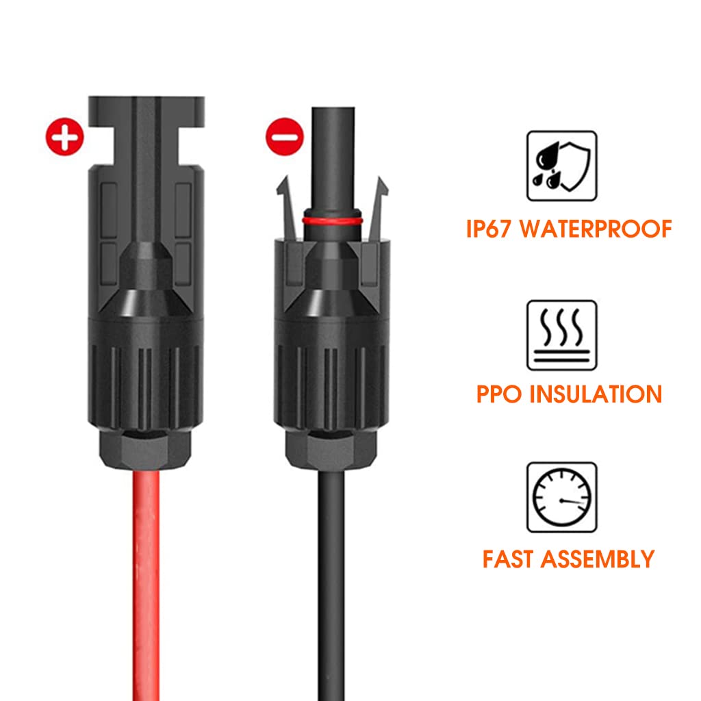 ELEPHANTBOAT 3ft 10AWG Solar Extension Cable with Solar Panel Female and Male Connector Solar Panel Adapter (2pcs)