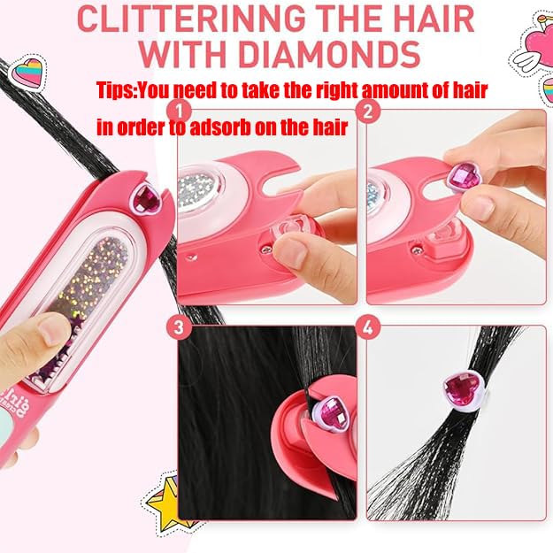 PATPAT® Gem Hair Stapler Kit 72PCS Reuseable Patch Girl Quick Gems for Teens Dressing Braid Stamper Accessories Safe Styling Tool Party Gifts