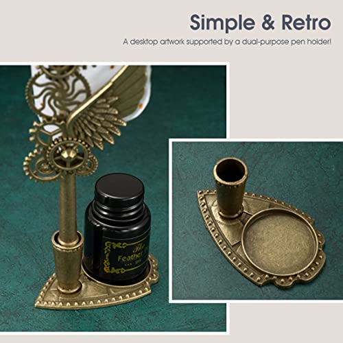 HASTHIP® Quill Pen Set Mechanic Style Calligraphy with Blue or Black Ink 2 Replacement Nibs Holder Vintage Signature Fountain Dip Gift Black 3PCS