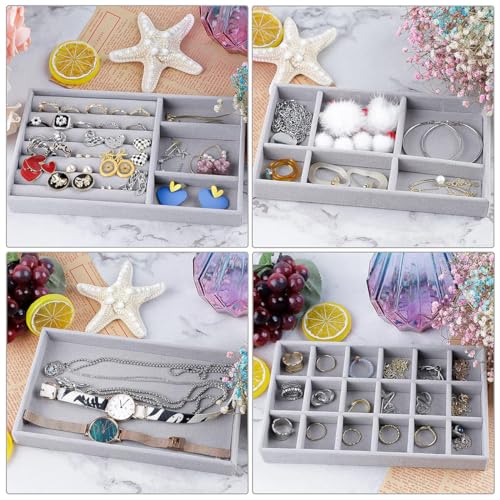 MAYCREATE® Set of 4pcs Stackable Jewelry Organizer Box Tray, Earring Jewellery Organizer for Women, Drawer Inserts Container Display Case for Necklace Bracelet Ring Brooch