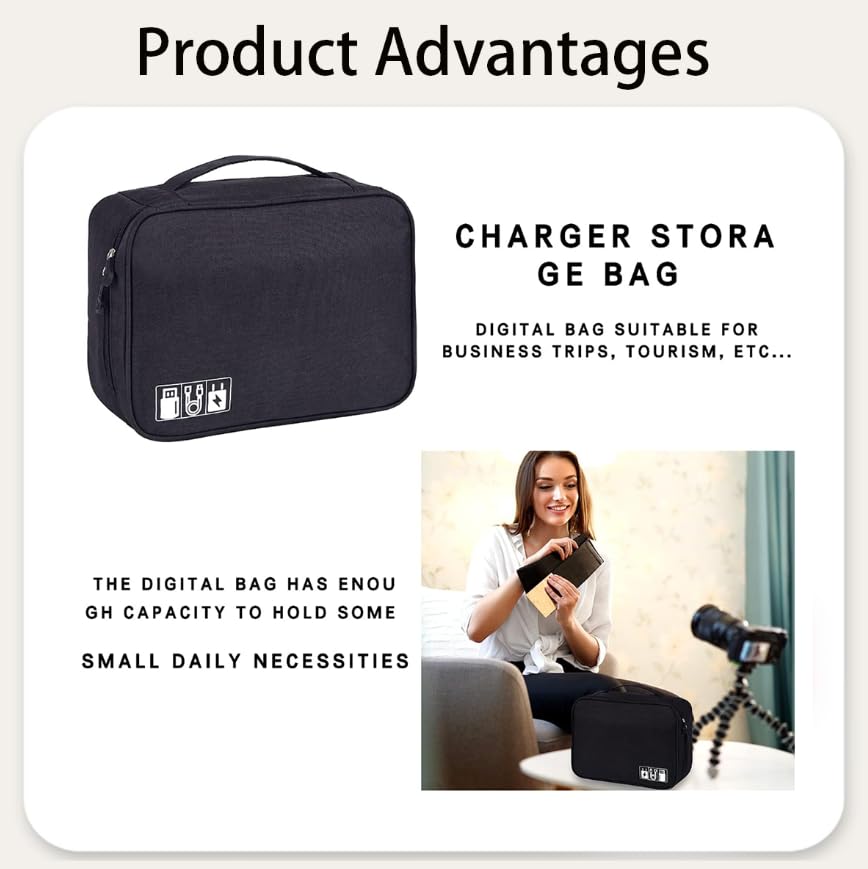 Zibuyu Electronic Travel Organizer Bag for iPad and Cables with 3 Dividers featuring Waterproof 300D Fabric | Ideal for Work and Travel