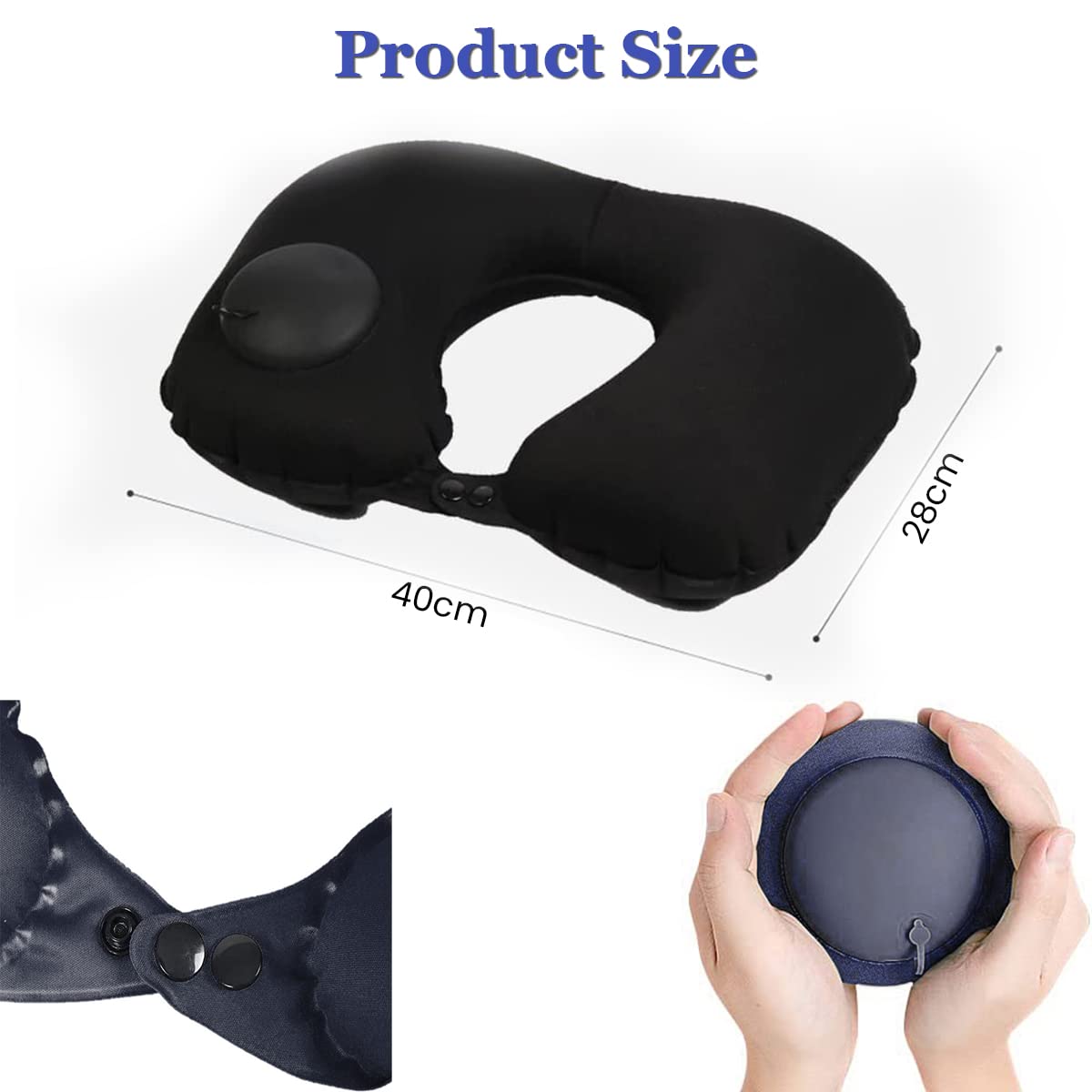 HANNEA Inflatable Travel Pillow for Neck Support with Built In Hand Pump and Soft Flocking Fabric