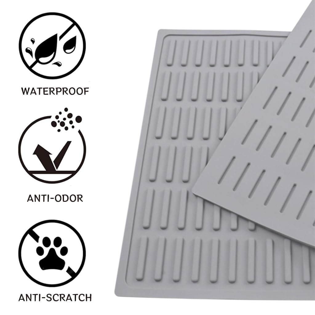 Qpets Cat Litter Mat for Cleaner Floors with Grooved Silicone Surface 24x14.96 in | Anti Slip Backing