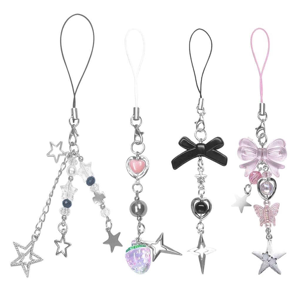 ZORBES® 4Pcs Cute Phone Charm Girls Kawaii Bag Charm Cell Phone Charms Lanyard Acrylic Metal Chain Charm Phone Bag Charm Gift for Girls