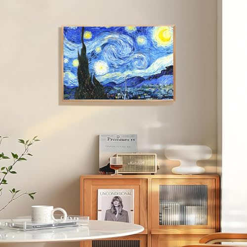 HASTHIP® DIY Art Paint Kit by Number Starry Night Painting Pre-Framed Canvas Oil Set Beginners 15.7x19.6 inches 3PCS