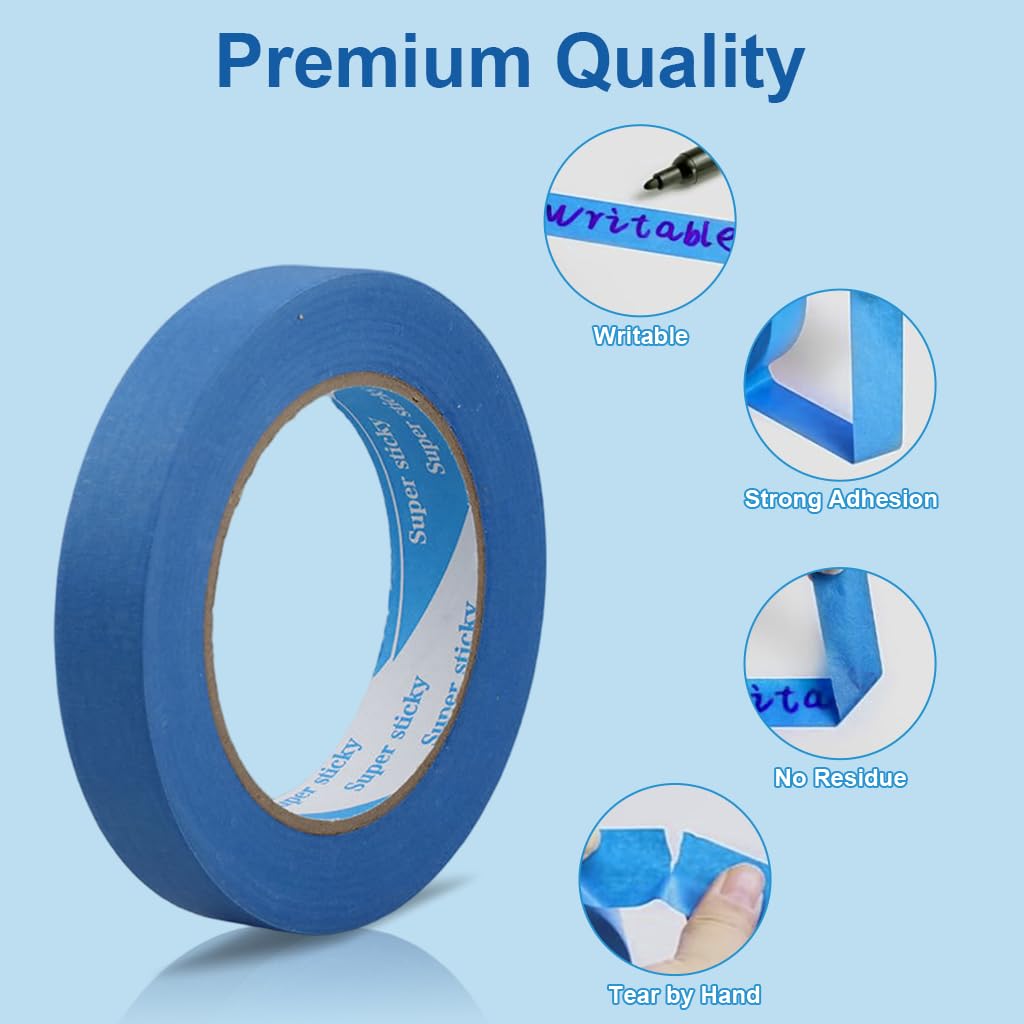 Serplex Painter's Tape for Trim Masking and Electronics | 3 Rolls 20mm × 50m UV-Resistant Blue Crepe