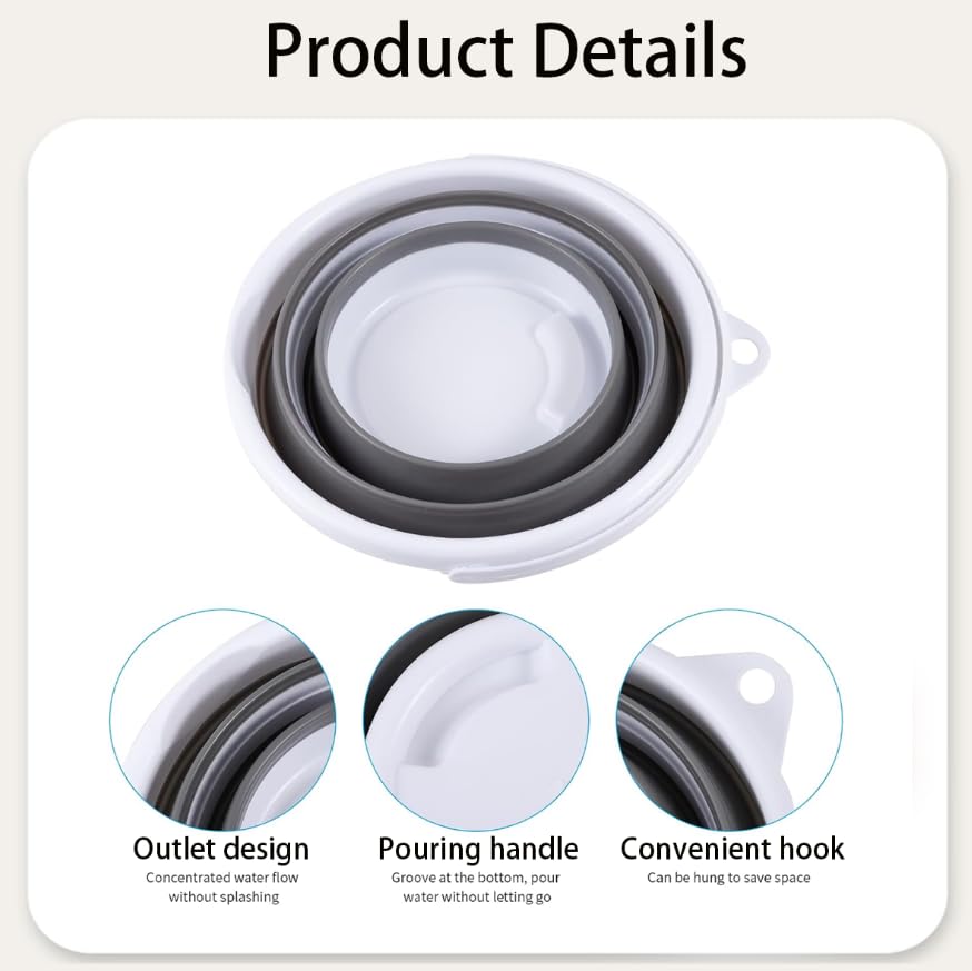 ZIBUYU Foldable Bucket for Camping and Car Wash with Ergonomic Handles | 10L PVC Grey