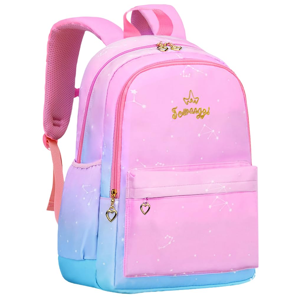 PALAY® School Backpack for Girls Large School Backpack for SchoolGirls 6-12 Years Old Colorful Gradient Pink Fashion Primary Schoolgirls Backpack School Gift, Christmas Gift Rakhi Gift