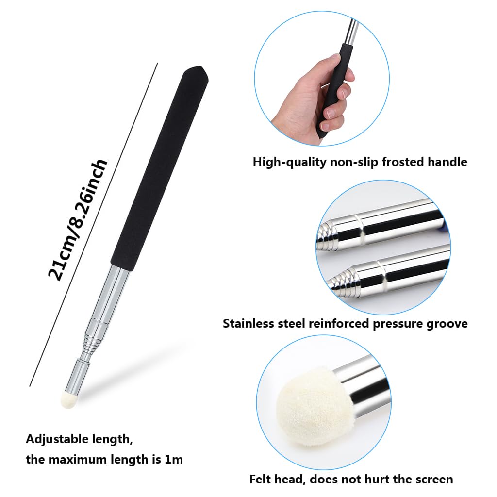 Climberty Telescopic Teachers Pointer for Presentations with Stylus Tip and ABS Handle | 1M Stainless Steel Extendable Tool in Black