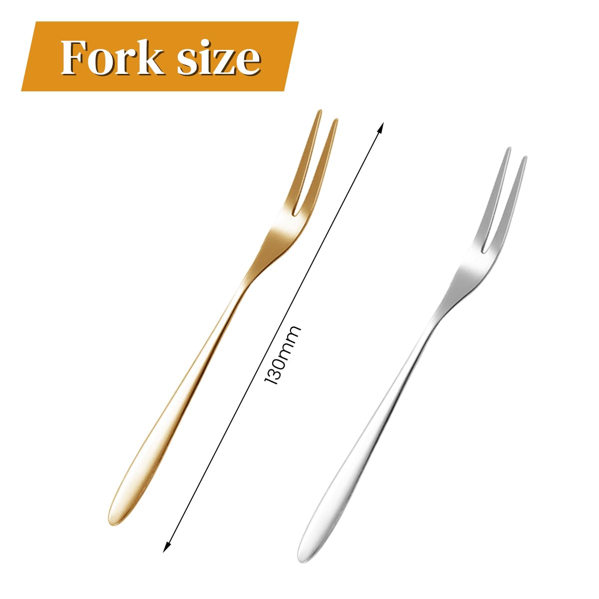 Supvox Fruit Fork Set for Parties and Weddings with Dual Prong Design 12Pcs 5.1 in Stainless Steel in Golden and Silver