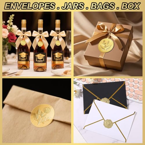 ZIBUYU® BrandName 250 Gold Embossed Envelope Seal Stickers, 5 Flower Patterns, 1.5 Inch Self-Adhesive Foil Seals for Wedding Invitations, DIY Crafts, Certificate Decoration, Parties & Gift Packaging
