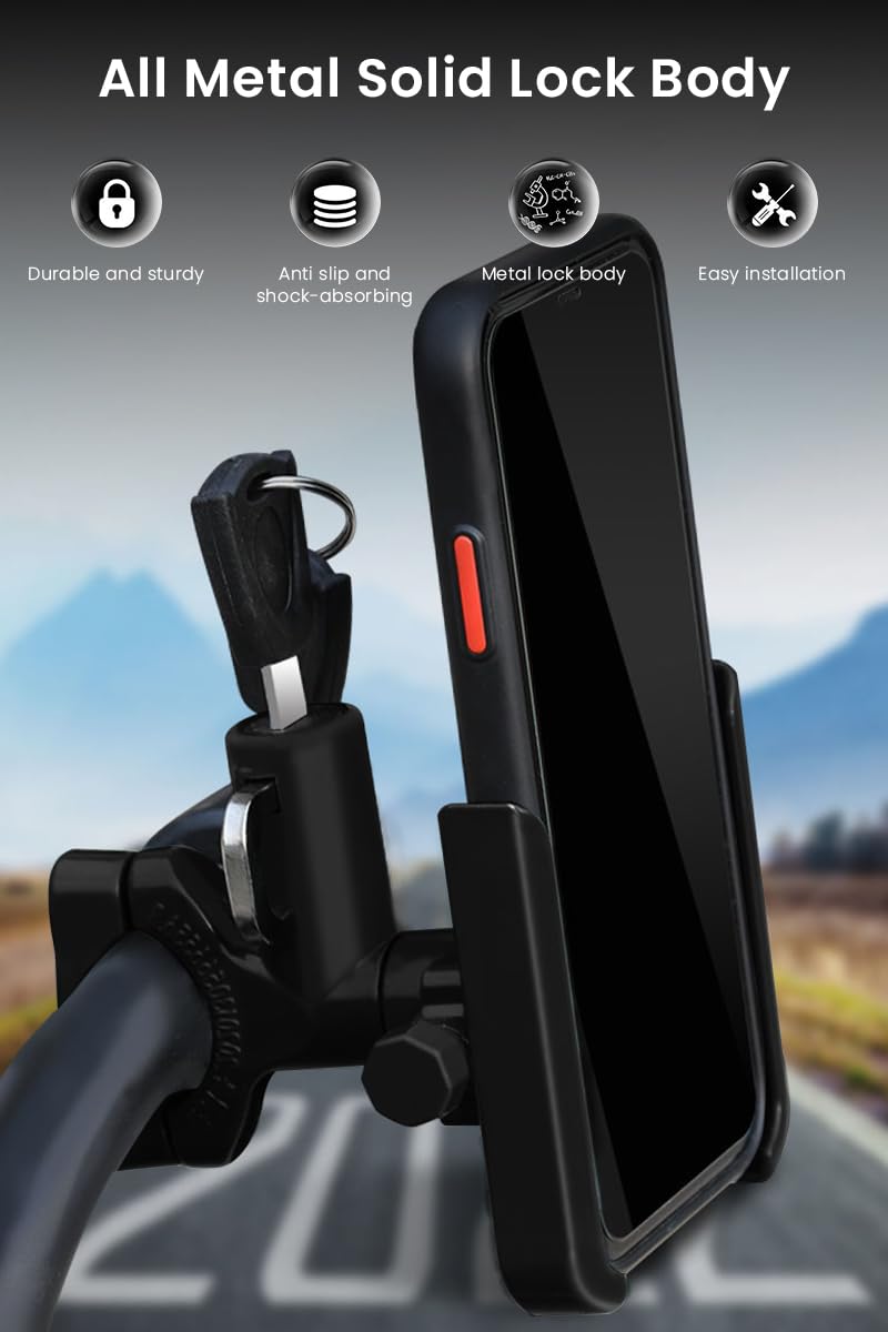 STHIRA Motorcycle Helmet Lock with Phone Holder for 20–33mm Handlebar | Aluminum Alloy