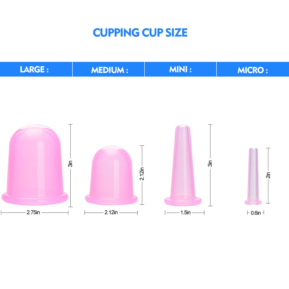 MAYCREATE Silicone Cupping Therapy Set for Face Neck and Body Massage with Strong Suction | Set of 4 Pink Cups