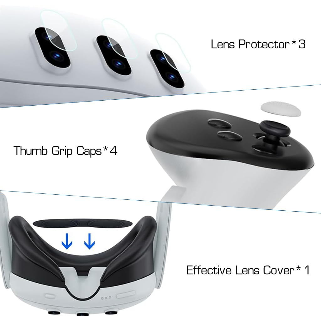 ZORBES Protective Case for Meta Quest 3 with Clear Shell and 3 Tempered Films | Lens and Joystick Covers