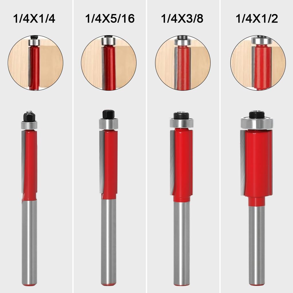 Serplex Flush Trim Router Bit Set for Woodworking with 12 pcs 1/4 in Shanks | Hard Alloy Cutter