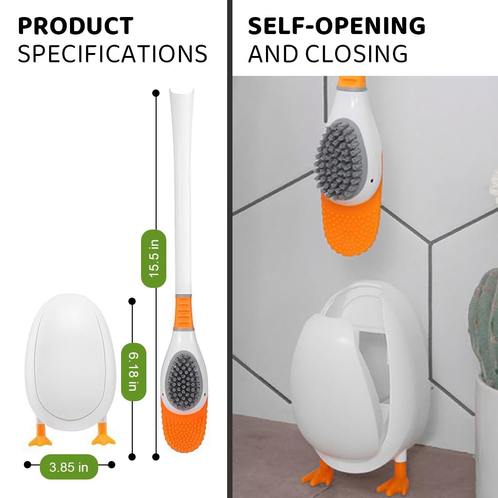 HASTHIP® Diving Duck Toilet Brush, Silicone Bathroom Toilet Brush and Bracket Set, Silicone Scrubbers Brush Head Toilet Cleaning Scrubber, Soft and Cute Silicone Wall Toilet Accessories