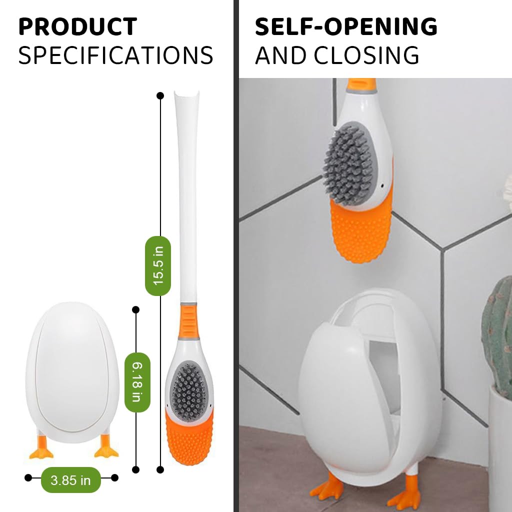 HASTHIP Diving Duck Toilet Brush for Bathroom Cleaning with 360° Flexible Silicone Head | Wall Mounted Drip Slot Holder