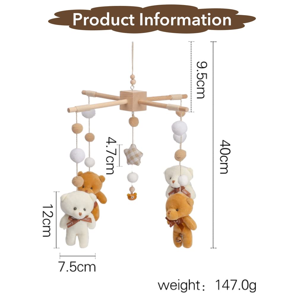 PATPAT Hanging Toys for Babies with Rotatable Bear Mobile and Wooden Frame | Soft Crib Toy
