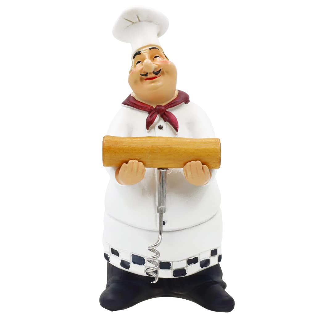 HASTHIP French Chef Figurine for Dining Table with Wine Opener and Resin Build | 20.5cm Decor