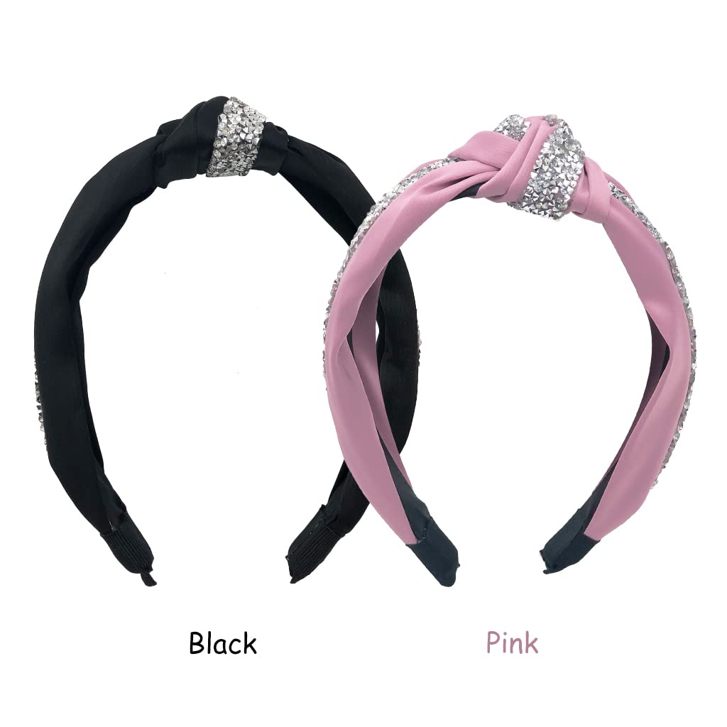 MAYCREATE Pink Knotted Headband for Women featuring Rhinestone Bow Design | Daily Hair Accessory