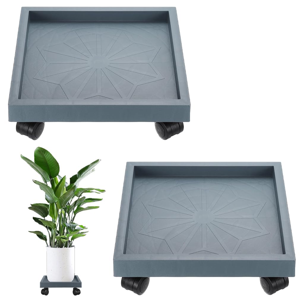 HASTHIP Plant Pot Stand for Indoor and Outdoor Use with 4 Wheels and 30cm Resin Tray | 2Pcs Set
