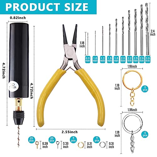 Serplex® Mini Electric Drill Machine for Resin Craft USB Kit with Wrench Box of Drill Bit 0.8-3.0mm 120PCS Keychain 50pcs Screw Eyes for Jewelry Making Tool DIY