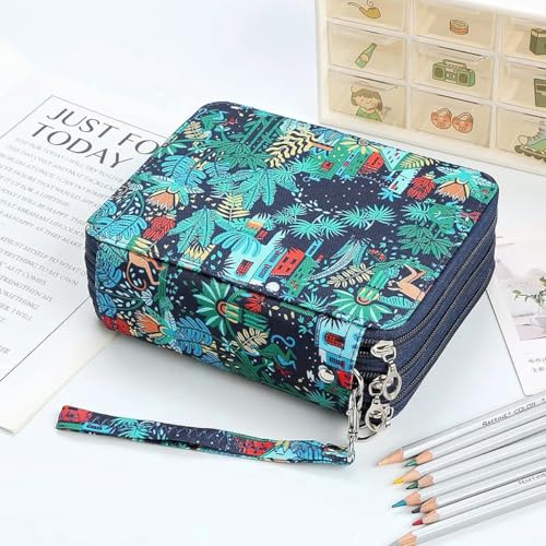 Climberty® Student Pencil Pouch Travel for Colored Pencils with 78 Elastic Loops Cartoon Print Fashion Paint Storage Zipper Bag with Lanyard 6.3x7.87x2.36 2 PCS