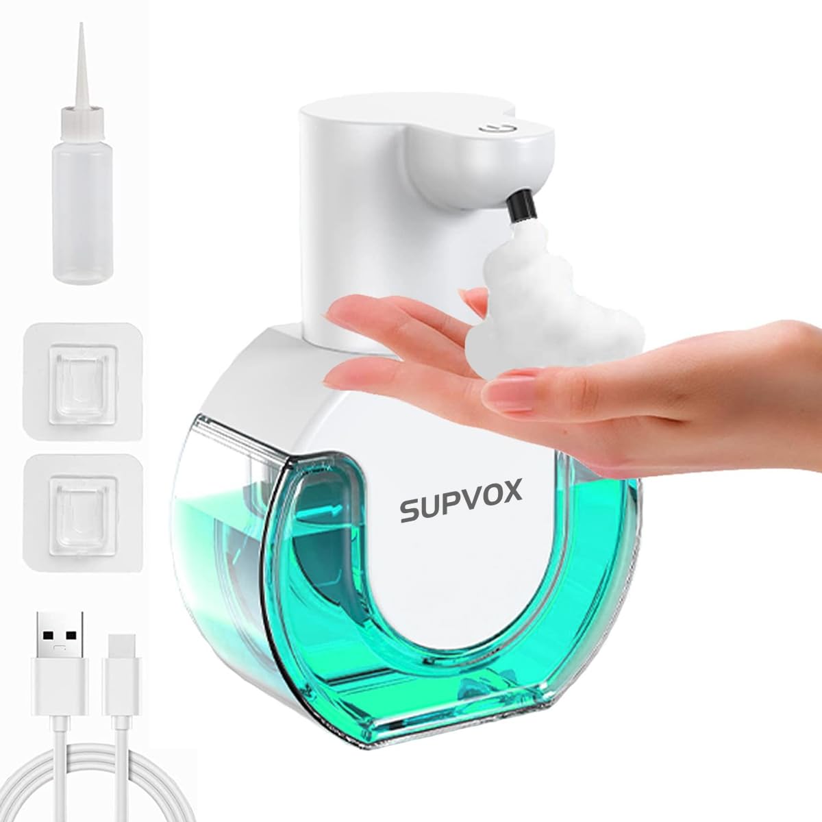 Rechargeable automatic foaming soap dispenser with transparent reservoir