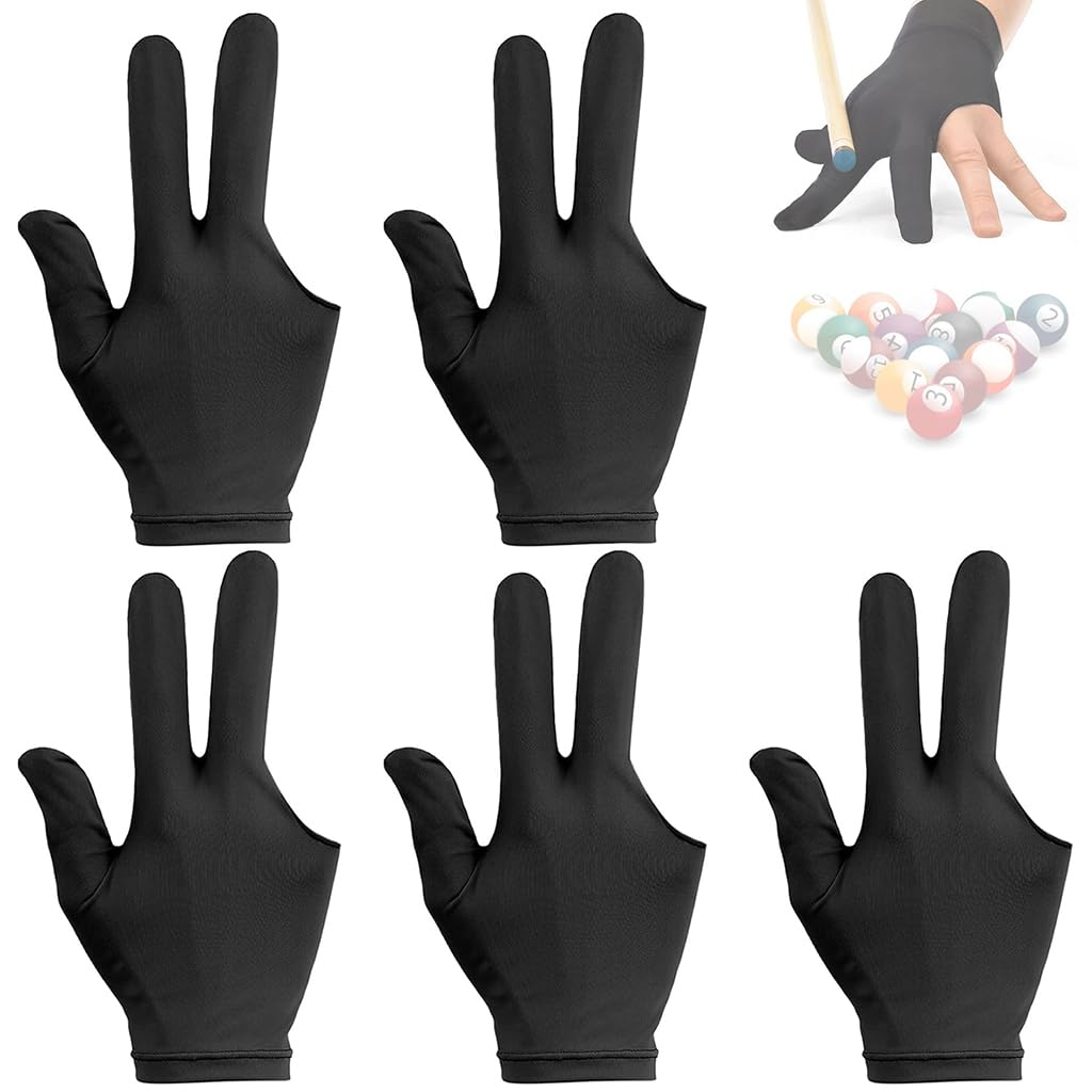 Proberos® 5Pcs Snooker Billiard Gloves Breathable Spandex Billiard Gloves Three Finger Snooker Gloves