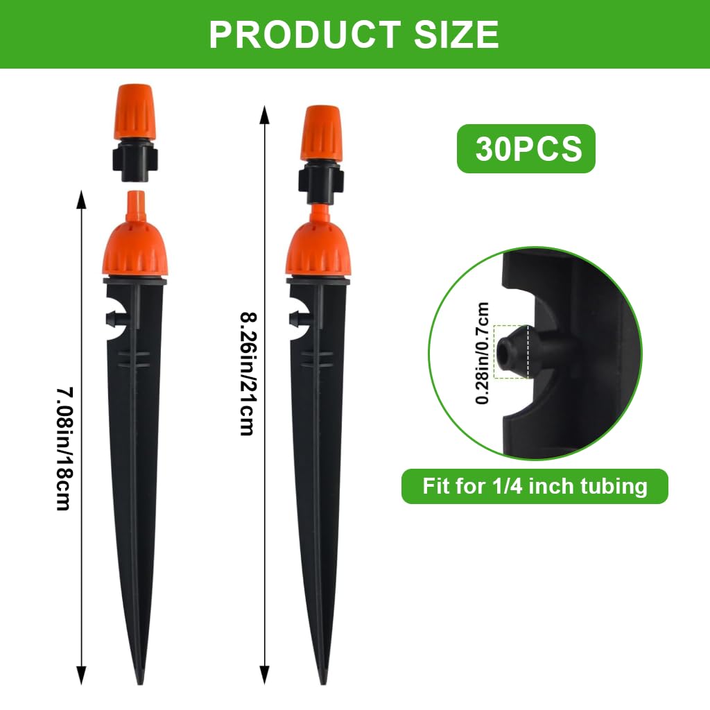 HASTHIP Slow Irrigation Stake Kit 30 pcs for Garden & Lawn with Adjustable Water Flow | 2 in 1 Stream and Mist Self Watering System