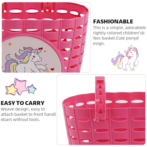 Proberos® Girls Bike Basket Kids Plastic Front Cute Pink Unicorn Adjustable Fastening Strap Design Universal for Bicycle Scooter Tricycles 20x13x15cm 2PCS