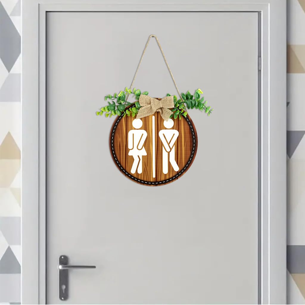 HASTHIP Restroom Door Sign for Office and Public Use with 23x23 cm Round Wooden Design | Unisex Embossed Icon